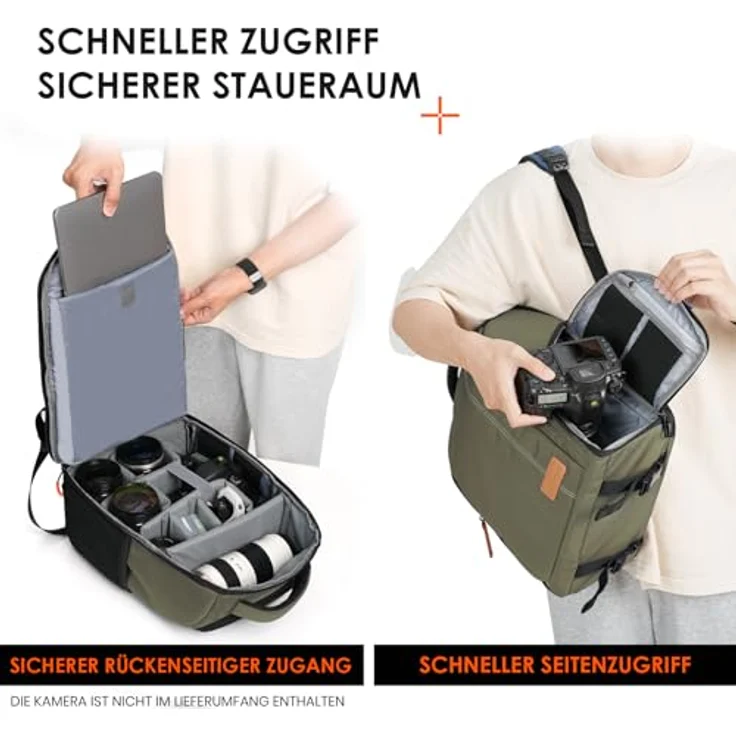 TARION Kamerarucksack, wasserdichter Fotorucksack für Spiegelreflexkameras, 15 Zoll Laptopfach, leicht und kompakt, grün – Bild 4