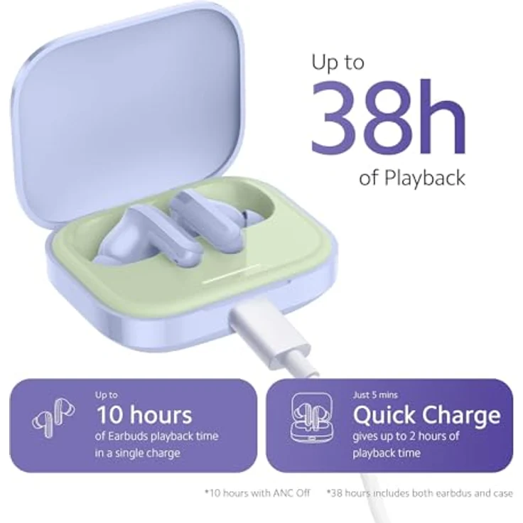 Xiaomi Redmi Buds 5, Bluetooth 5.3 In-Ear Kopfhörer, 46dB Aktive Geräuschunterdrückung, bis zu 40 Stunden Akku, Dynamischer Treiber, 5ATM wasserfest - Sky Blue – Bild 5