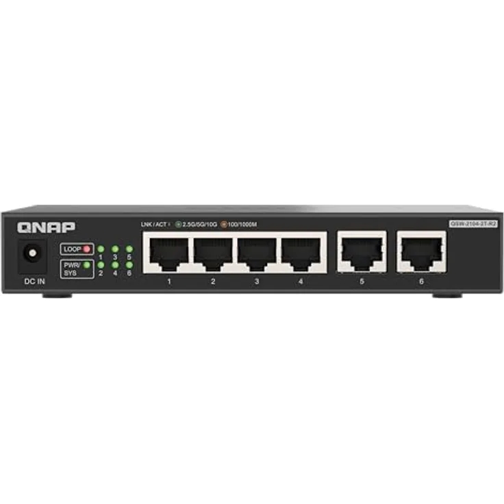 QNAP QSW-2104-2T-R2, 2x 10GbE und 4x 2.5GbE Switch, Plug & Play Unmanaged, Fanless