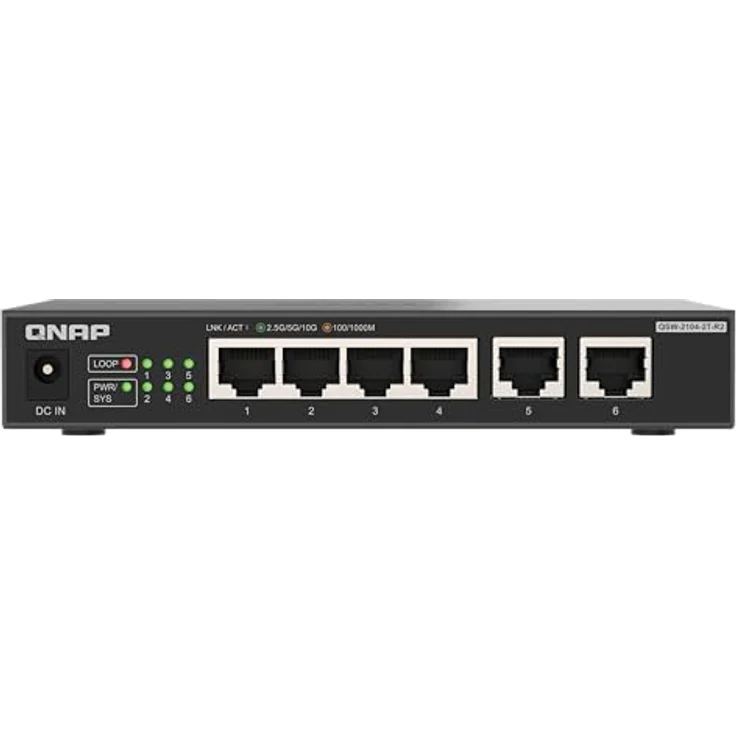 QNAP QSW-2104-2T-R2, 2x 10GbE und 4x 2.5GbE Switch, Plug & Play Unmanaged, Fanless