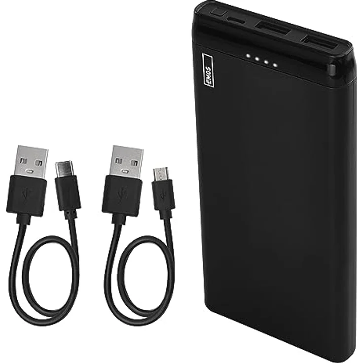 EMOS Alpha Slim Powerbank 10000mAh mit USB-C und Micro USB Kabel, Externer Akku-Ladegerät mit PASSthrough, Ausgang 2X USB, Eingang Micro USB, Auto ON-Off, für Handy, Tablet, iPhone, Galaxy, Huawei – Bild 2