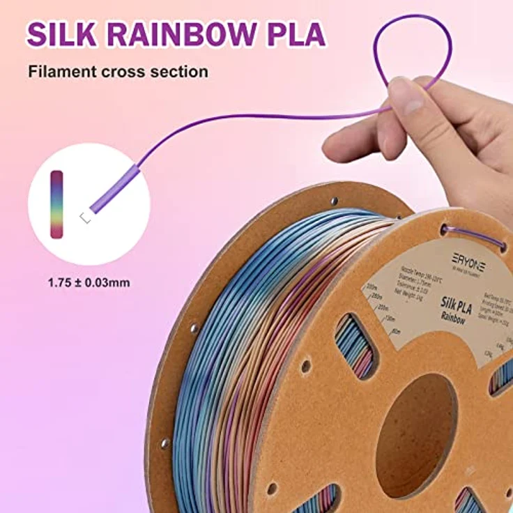 ERYONE Ultra Shiny Silk PLA Filament, 1.75mm, Multicolor Rainbow, 1kg Spule, schnell färbender Farbverlauf – Bild 5