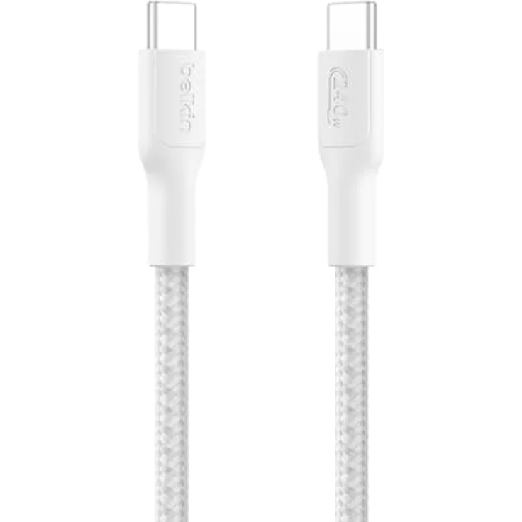 Belkin Eco Geflochtenes USB-C auf USB-C Kabel, 1 m, 240 W Schnellladekabel, flexibel und robust, für iPhone 16, Galaxy S25, MacBook und mehr – Weiß, USB 2.0 – Bild 1