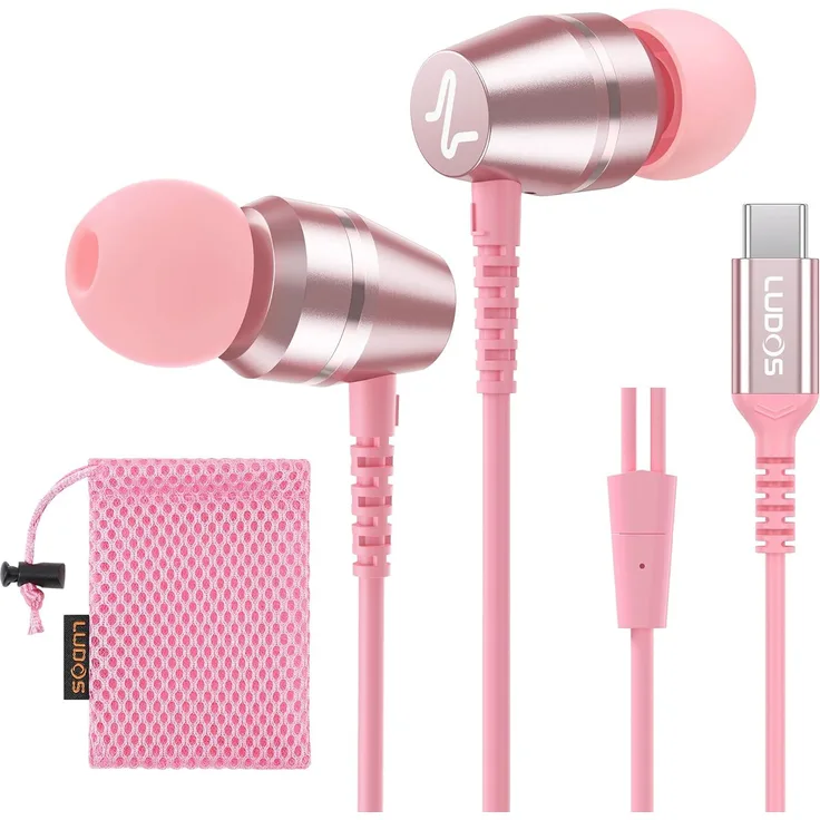 Ludos QXQ USB-C In-Ear Kopfhörer mit Mikrofon, Bluetooth 5.4, Noise Cancelling, 40 Stunden Akkulaufzeit, ergonomisches Design