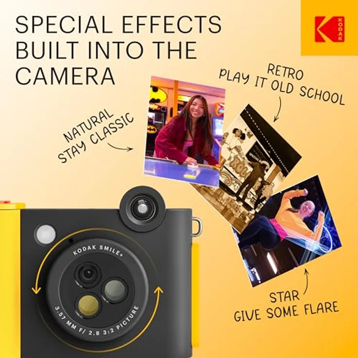 KODAK Smile+ 2-in-1 Digitale Sofortbildkamera & kabelloser Bluetooth-Fotodrucker - Schwarz, 10MP, Spezialeffekt-Drehobjektiv, Zink 2x3” Klebefotos, Fun-App Druck von Smart Devices – Bild 2