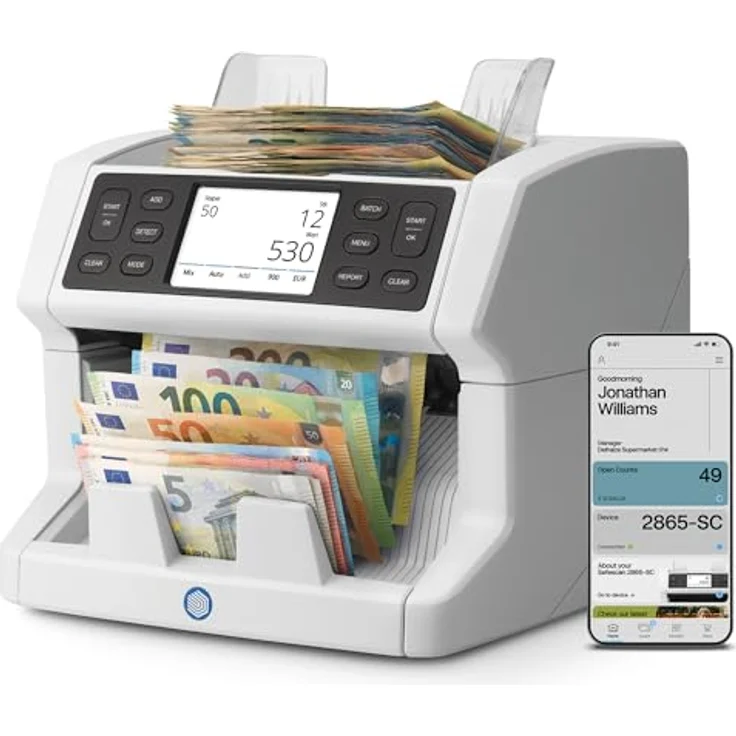 Safescan Banknotenzähler 2865-SC, 100% Falschgelderkennung, bis zu 1.200 Banknoten/min, inkl. Bluetooth App – Bild 1