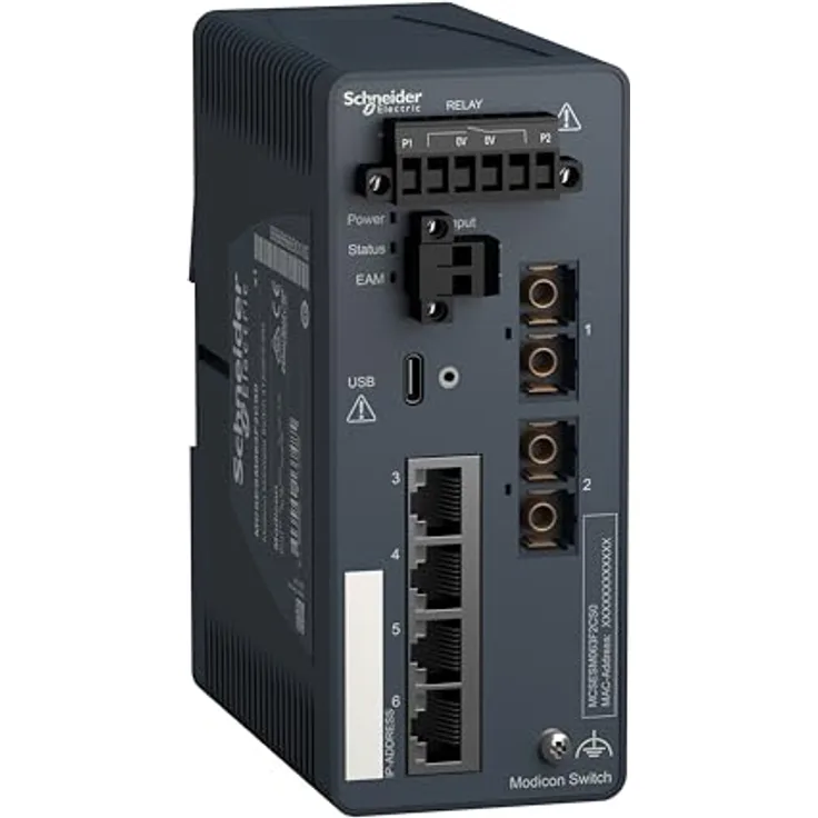 Schneider Electric MCSESM063F2CS0, Managed Netzwerk Switch mit 4 Ports, Ethernet TCP/IP, 7 W Leistung, DIN-Schienenmontage