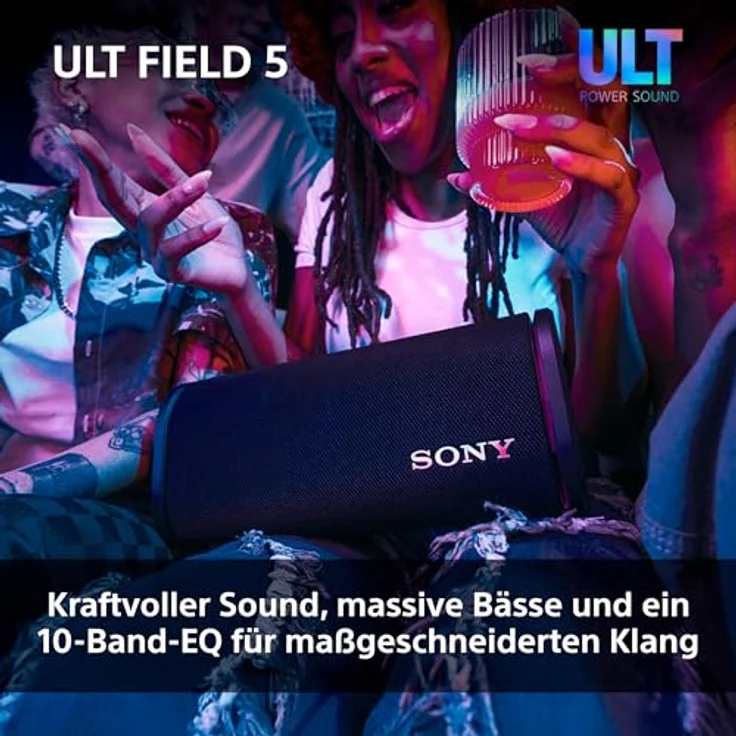 Sony ULT Field 5, tragbarer Bluetooth-Lautsprecher, 25-Stunden-Akku, IP67 wasserdicht, 360° Lichter, abnehmbarer Schulterriemen - Off-White – Bild 3