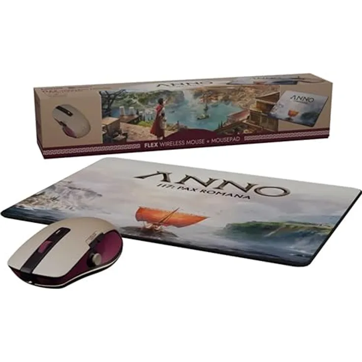 Lexip LEXIP X Ubisoft Anno 117 Bundle, kabelgebundene Gaming-Maus mit 6 programmierbaren Tasten und Mikrotexturiertem Mousepad 35x25 cm