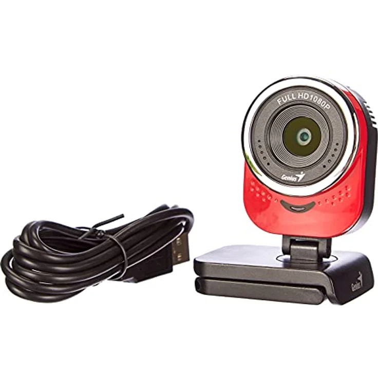Genius Webcam QCam 6000, Full HD 1080p Webcam mit digitalem Mikrofon und 360-Grad-Drehung, Rot – Bild 4