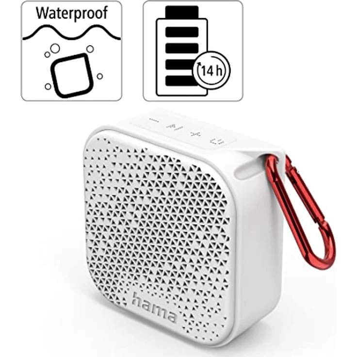 Hama Bluetooth-Lautsprecher Pocket 3.0 Box für Handy (kompakter Mini-Lautsprecher mit Bluetooth, AUX u. praktischem Karabiner klein, mobile Musikbox Bluetooth wasserdicht IP67, 14h Akku, 3,5W) weiß – Bild 3
