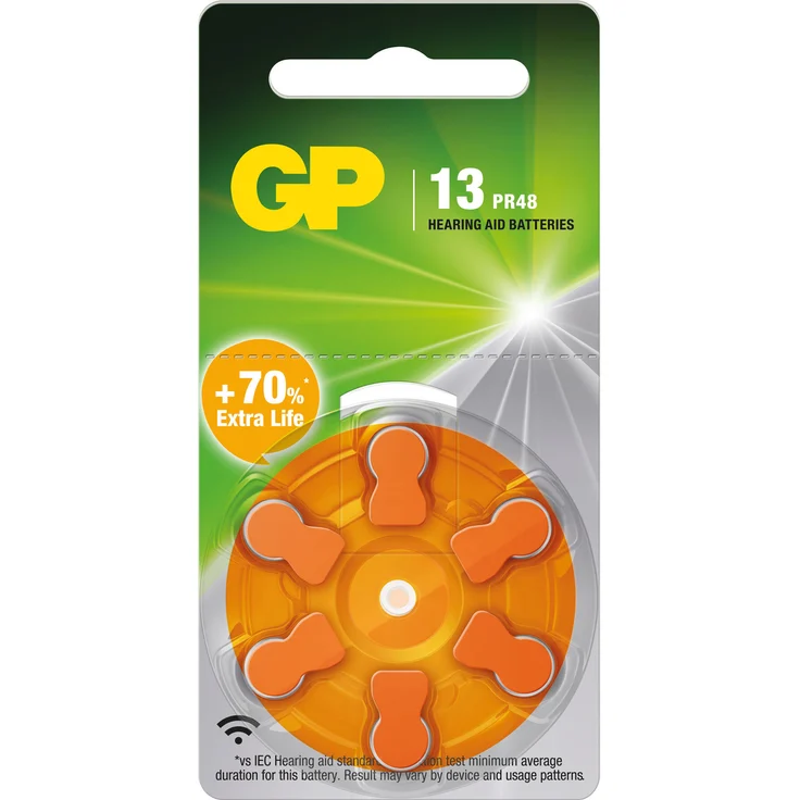 GP Batteries ZA13 Hörgeräte Knopfzellen, 6er Blister, Zink-Luft, 1,45 V, orange