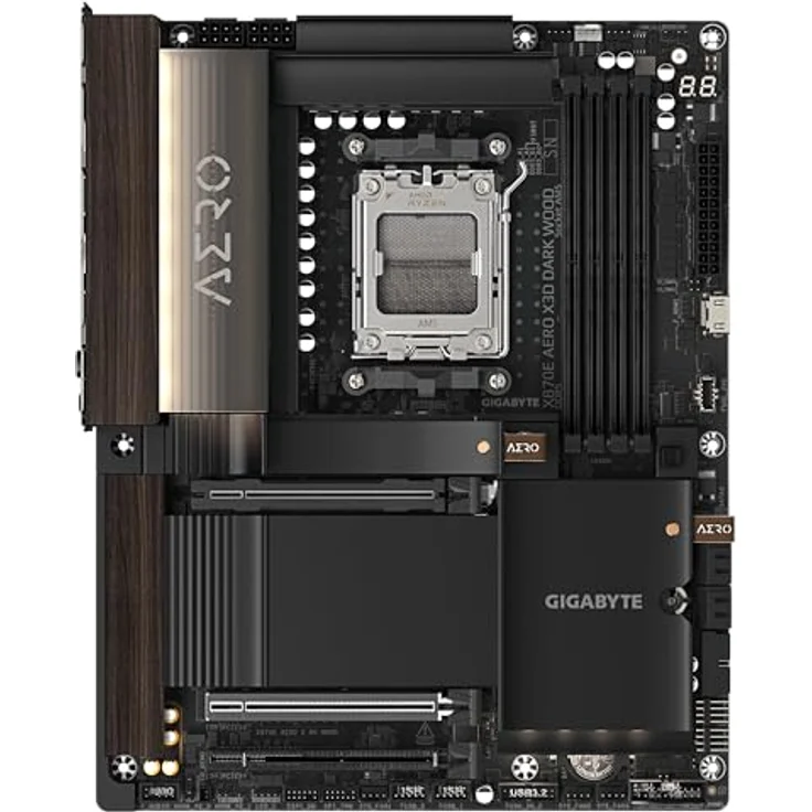 GIGABYTE X870E AERO X3D DARK WOOD Mainboard – ATX, unterstützt AMD Ryzen 9000 CPUs, digitales 16+2+2-Phasen-VRM, bis zu 9000 Hz DDR5 (OC), 2× PCIe 5.0, Wi-Fi 7, 5-GbE-LAN, USB 4 – Bild 2