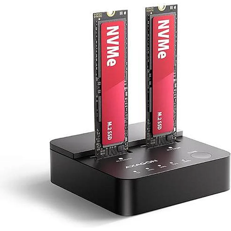 Axagon ADSA-M2C22L Docking- und Klonstation für Dual M.2 NVMe SSDs, USB-C 20Gbps, Schwarz, Kunststoff