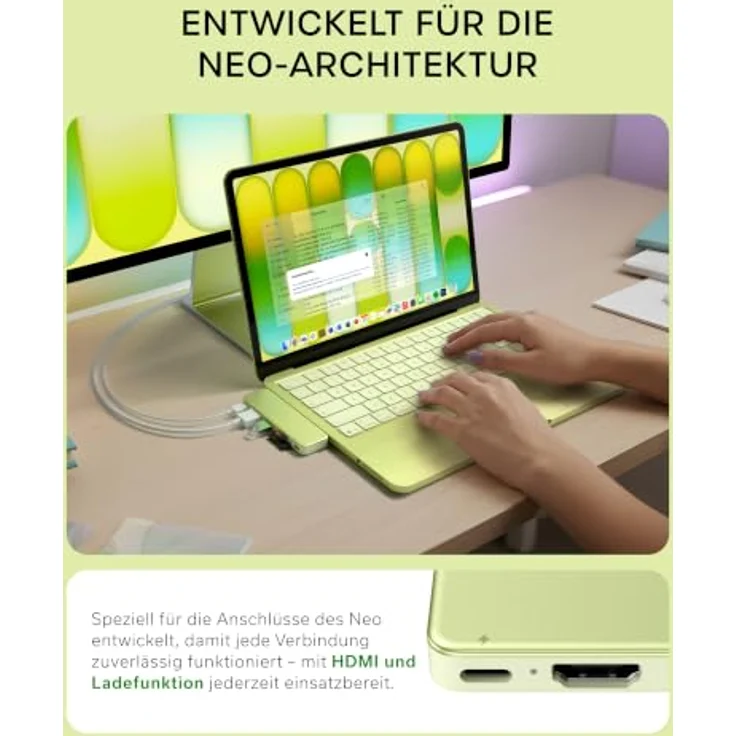 SATECHI USB-C Snap Hub 6-in-2 für MacBook Neo, 4K HDMI und 45 W Passthrough-Laden, Zitrus – Bild 2