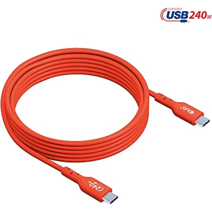 Club 3D USB 2 Typ C Kabel PD 240W, 2m, bi-direktional, 480Mbps, rot – Bild 7