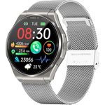 Knauermann PRO 3 (2024) Silber - Gesundheitsuhr Smartwatch mit Telefoniefunktion - EKG + HRV und SOS Funktion - AMOLED Display- BT Bluetooth - Schlafapnoe - Milanaiseband Schwarz, 14-24,rund