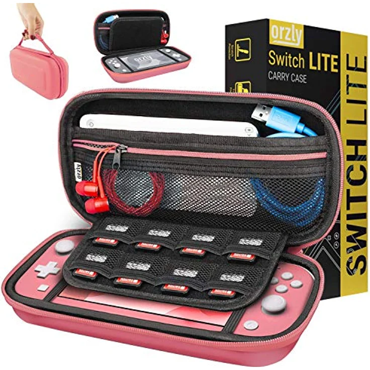 Orzly Tragetasche für Nintendo Switch Lite (2019) – Hartschalen Schutzhülle mit Innentasche für Zubehör – Koralle – Bild 1
