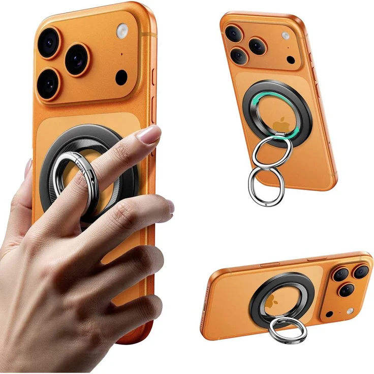 ESR HaloLock Phone Grip Stand 360, Handy Ständer in Schwarz mit ultraflachem Design und doppeltem Magnetmechanismus