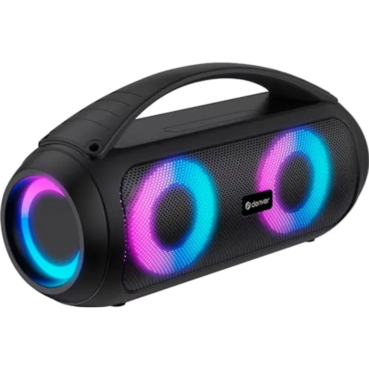 Denver Bluetooth Lautsprecher 2x100W, Wasserdicht, Disco Licht, AUX, USB & MicroSD, 4 Stunden Musikgenuss, Bluetooth 5.0 - Schwarz