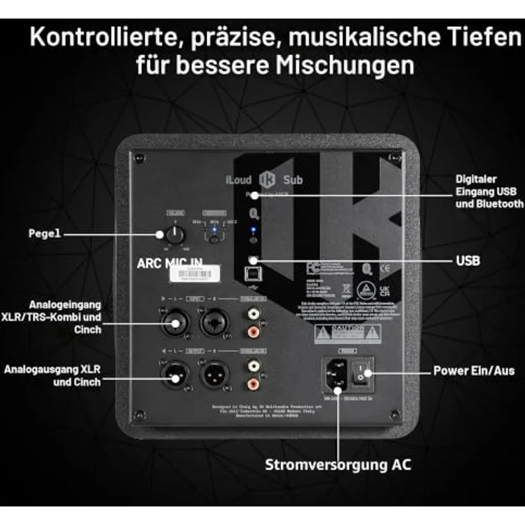 M-Audio iLoud Sub, Studio-Subwoofer mit 200 W, 3x 6,5-Zoll-Lautsprechern, 25 Hz Basswiedergabe, ARC X Raumkorrektur, kompakte Bauweise, 244x250x283 mm – Bild 6