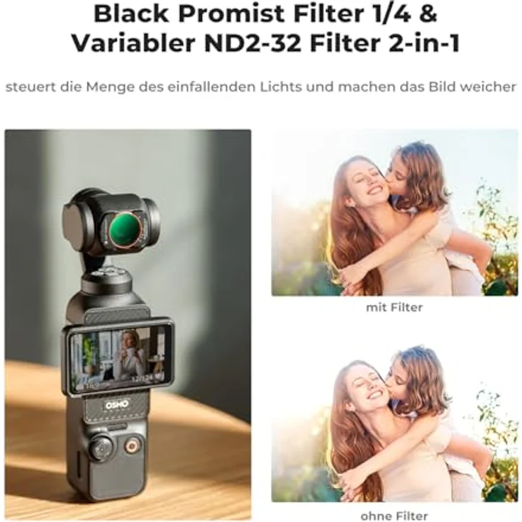K&F CONCEPT magnetisches Filterset für DJI Osmo Pocket 3/4, ND2-ND32 und Black-Mist 1/4, Aluminiumrahmen, 2-in-1 Funktionsdesign, hohe Bildqualität – Bild 3