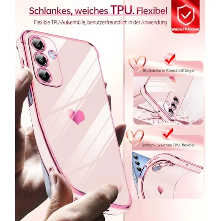 LeYi Handyhülle für Samsung Galaxy A16 5G, TPU Silikon Schutzhülle mit Herz Muster und 2 Schutzfolien, stoßfest und kratzfest in Rosa – Bild 4