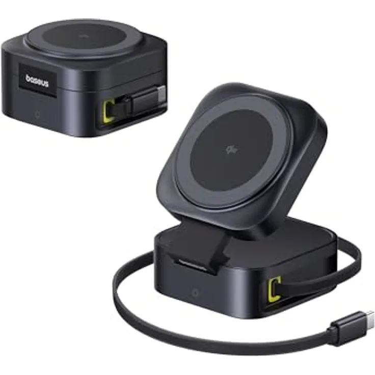 Baseus PicoGo 2-in-1 Wireless-Ladegerät mit Magsafe Qi2, 67W, schwarz, für gleichzeitiges Laden von zwei Geräten