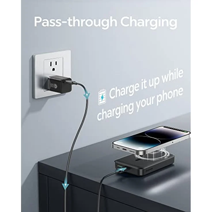Baseus Magsafe Powerbank, 10000mAh Magnetische Powerbank für iPhone 14/13/12 Serie, Externer Akku mit PD 20W USB-C, Kabellose Powerbank mit Magnet, Powerbank Klein und Leistungsstark, Schwarz – Bild 5