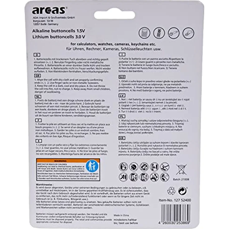 Arcas 12752400 Alkaline und Lithium Knopfzellensortiment, 24 teilig chrom – Bild 3