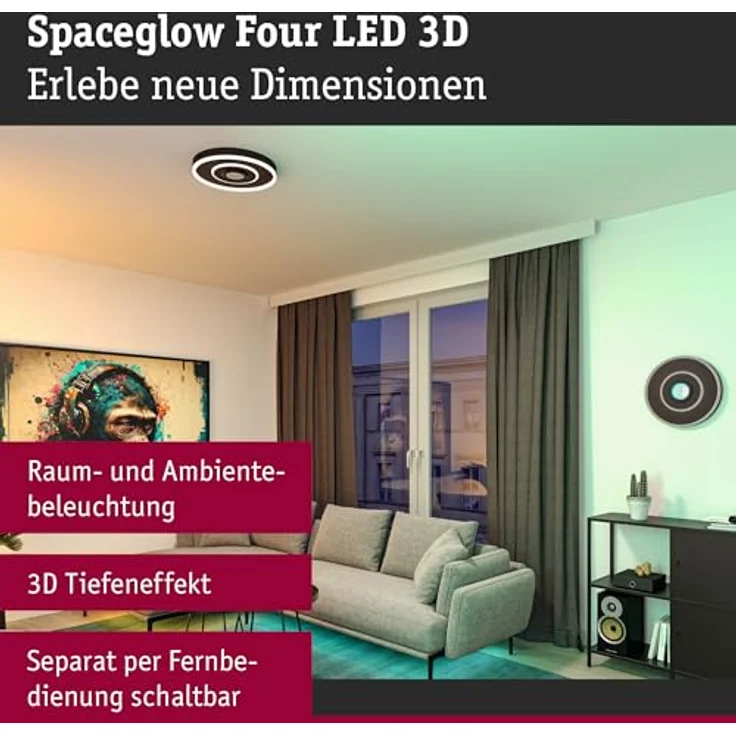 Paulmann 71039 LED Deckenleuchte Spaceglow Four RGB+ 320lm / 800lm 400mm 230V 22W Schwarz matt dimmbar Wand-/Deckenleuchte – Bild 3