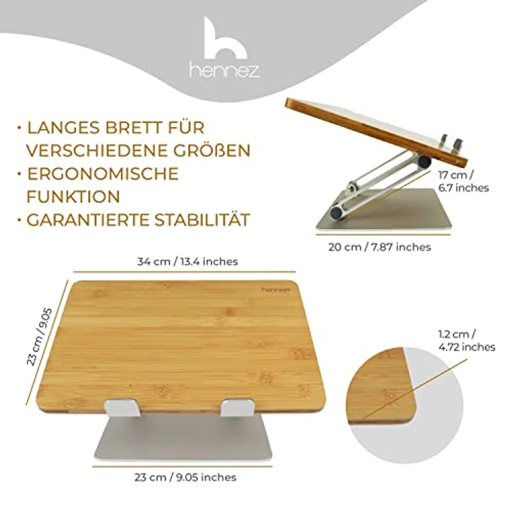 HENNEZ Laptop Ständer Holz höhenverstellbar, ergonomische Notebook Halterung mit Anti-Rutsch-Funktion, klappbar und stabil, universelle Größe für MacBook und iPad – Bild 3