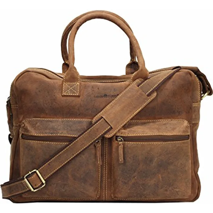 Greenburry Vintage Ledertasche Businesstasche braun mit Fach für großen Aktenordner