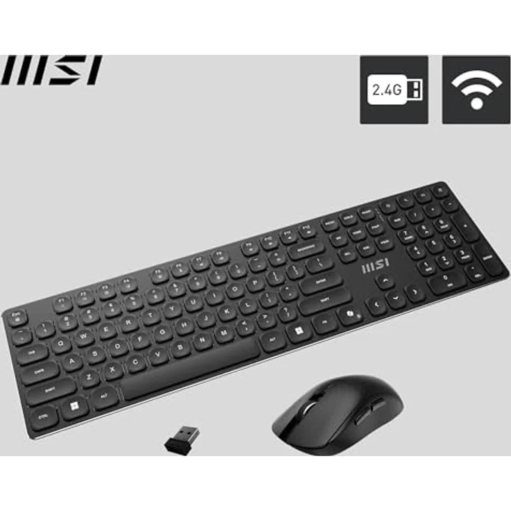 MSI FORGE K210 Combo W, Kabellose Tastatur und Maus mit Scissor-Switches, 2,4-GHz-Funkverbindung, 1600 DPI, Aufladbar, Schwarz – Bild 5