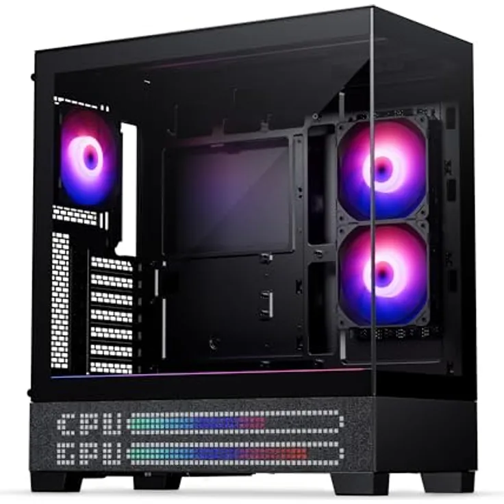 Phanteks XT View Matrix RGB, Midi Tower Gehäuse mit gehärtetem Glas, E-ATX Unterstützung, Schwarz