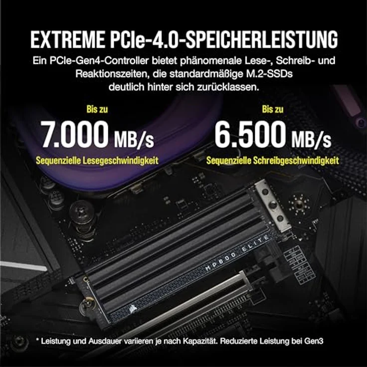 Corsair MP600 ELITE 4TB M.2 PCIe Gen4 x4 NVMe SSD - Bis zu 7.000MB/Sek. Sequentielles Lesen, Integrierter Kühlkörper, High-Density 3D TLC NAND, Schwarz – Bild 2