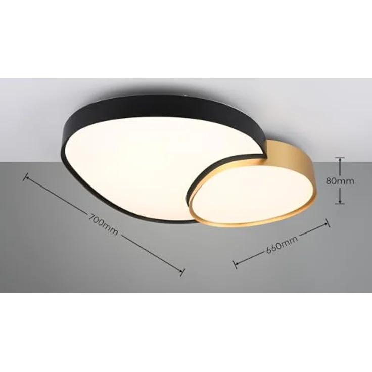 Trio Leuchten Deckenleuchte Rise 647519280, Metall Schwarz matt/Goldfarbig, inkl. 45 Watt LED, Fernbedienung, Dimmbar, Lichtfarbe einstellbar, Kunststoff Schirm Weiß – Bild 5