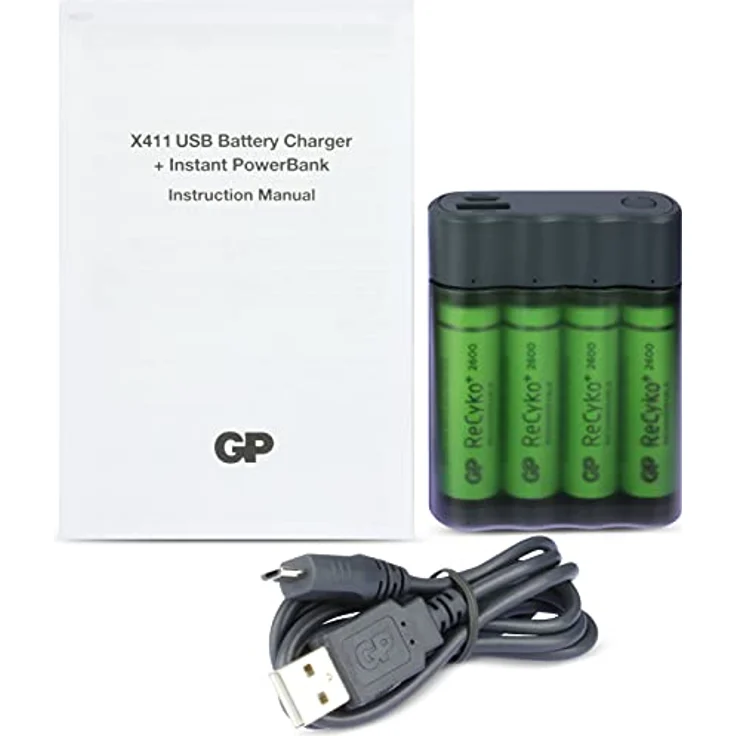 GP Batteries Charge Anyway X411, Portable Powerbank und Rundzellen Akku-Ladegerät NiMH Micro (AAA), Mignon (AA), inkl. 4X Akkus AA – Bild 6