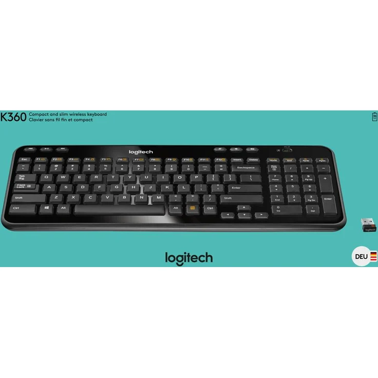 Logitech K360 Kabellose Tastatur, 2.4 GHz Verbindung via Unifying USB-Empfänger, 6 Multimedia-Tasten & 12 F-Tasten, Kompaktes & Leises Design, 3-Jahre Batterielaufzeit, Deutsches QWERTZ-Layout – Bild 3