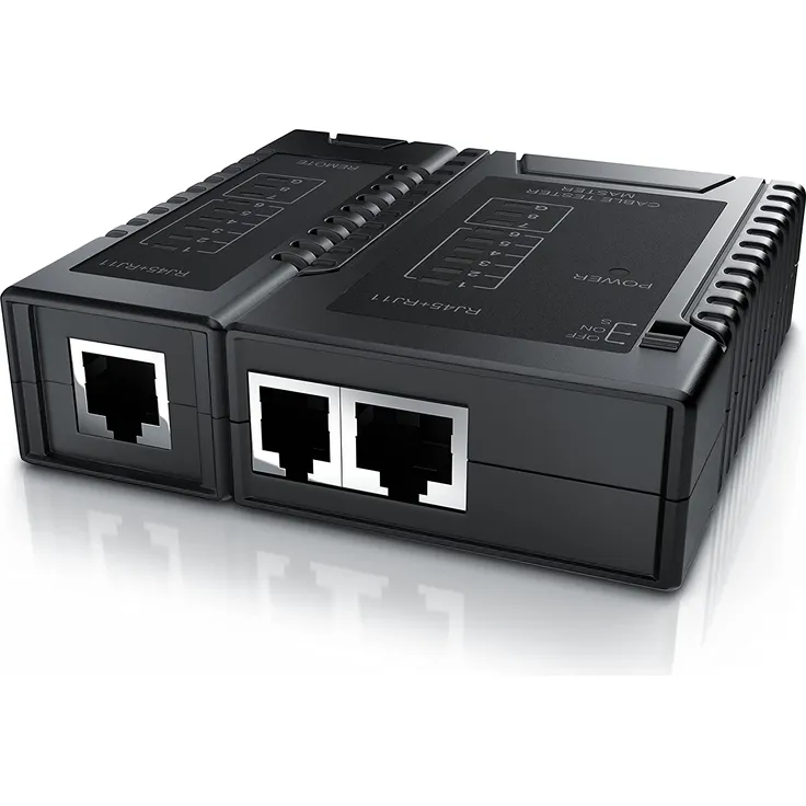 CSL Netzwerk Kabeltester für RJ45 RJ11-Kabel - Patchkabel-Tester Leitungstester - LAN Network Cable Tester - Zwei Verschiedene Geschwindigkeiten - Wahlschalter On Off - schwarz – Bild 3