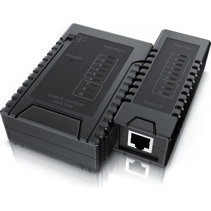 CSL Netzwerk Kabeltester für RJ45 RJ11-Kabel - Patchkabel-Tester Leitungstester - LAN Network Cable Tester - Zwei Verschiedene Geschwindigkeiten - Wahlschalter On Off - schwarz – Bild 2