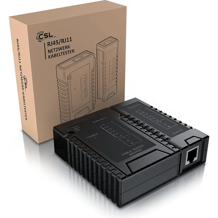 CSL Netzwerk Kabeltester für RJ45 RJ11-Kabel - Patchkabel-Tester Leitungstester - LAN Network Cable Tester - Zwei Verschiedene Geschwindigkeiten - Wahlschalter On Off - schwarz – Bild 7