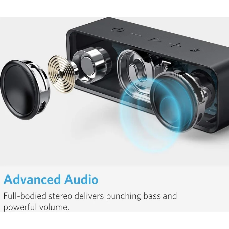 Anker SoundCore AK-A3102011 Kompakter Bluetooth 4.2 Lautsprecher, 24 Stunden Wiedergabe, Intensiver Bass, Integriertes Mikrofon, kompatibel mit iPhone, iPad, Samsung, Nexus, HTC und mehr (in Schwarz) – Bild 2
