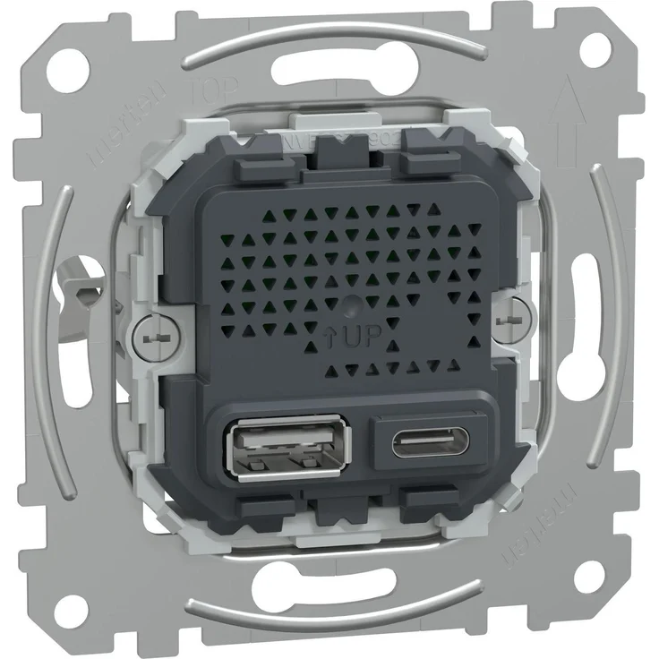 Merten USB Ladestation-Einsatz MEG4366-0140, 21W Ladegerät mit 2 USB-Ausgängen A&C, Schutzklasse IP20, robust und langlebig