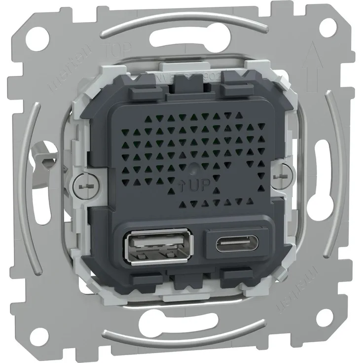 Merten USB Ladestation-Einsatz MEG4366-0140, 21W Ladegerät mit 2 USB-Ausgängen A&C, Schutzklasse IP20, robust und langlebig