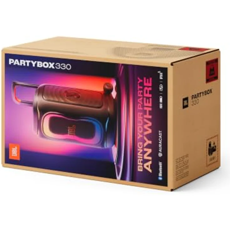 JBL PartyBox 330, 280 W Bluetooth Lautsprecher mit IPX4 und gratis JBL BATTERY 400 Ersatzakku, schwarz – Bild 11