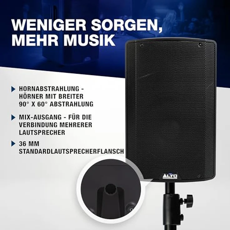 Sonstige Studios Alto TX412B, Aktiver PA Lautsprecher mit 600 Watt, bis zu 10 Stunden Akkulaufzeit, Schwarz – Bild 6