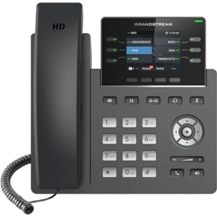 Grandstream GRP2613W, IP-Telefon in Schwarz, kabelgebundenes Mobilteil, 4 Zeilen, 2000 Eintragungen, TFT-Display
