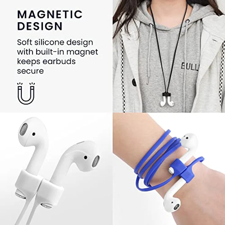 kwmobile Halteband magnetisch kompatibel mit Apple Airpods 1/2 / 3 / Pro 1 / Pro 2 - 80 cm Kopfhörer Halter Band Strap in Schwarz – Bild 3