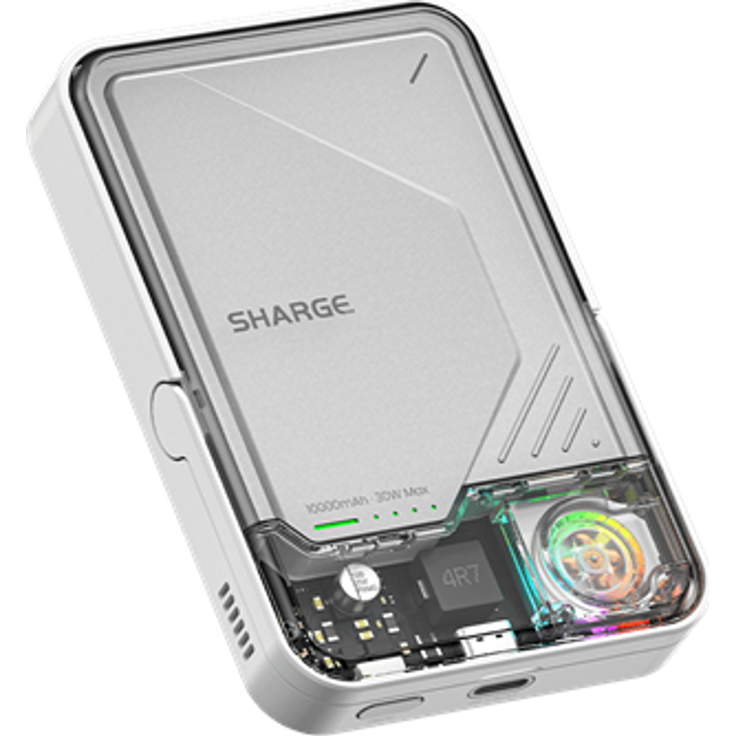 SHARGE ICEMAG 2 Powerbank - 10000 mAh, Qi2 15W kabelloses Laden, 30W USB-C-Schnellladen, transparentes RGB-Design mit aktivem Kühlsystem